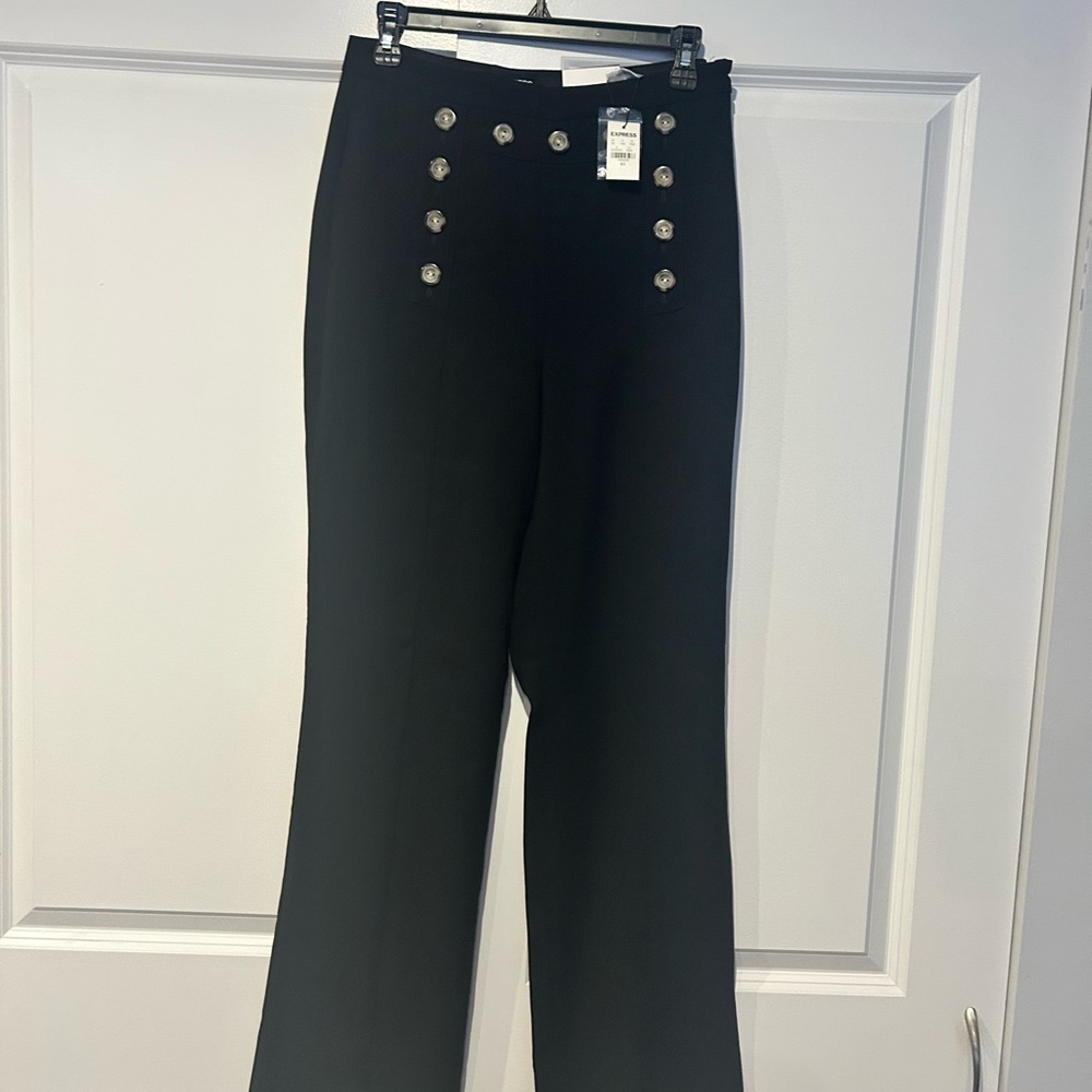 Express Wide Leg Super High Rise Button-Accent Trousers